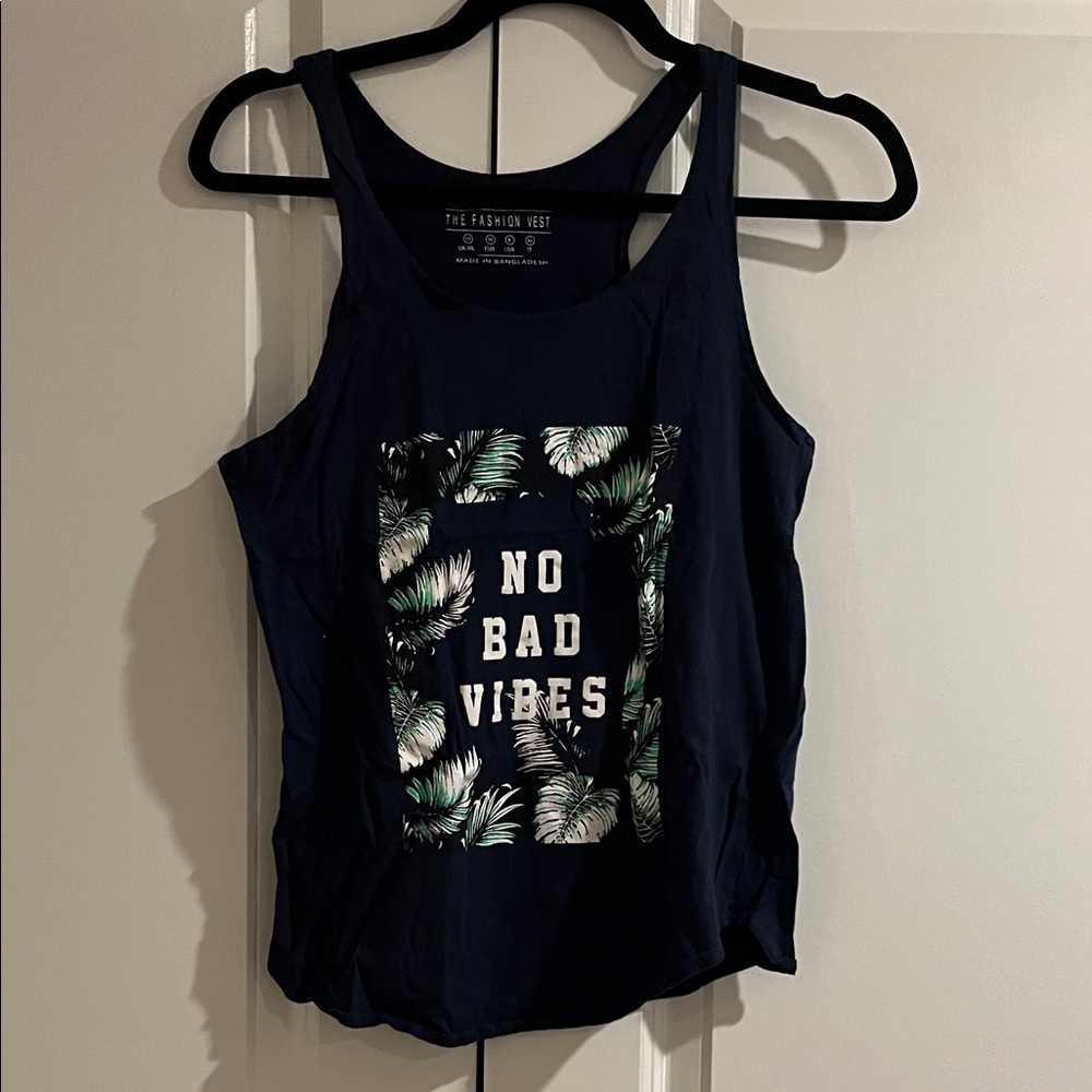 Atmosphere Navy Tank Top with Tropical Print